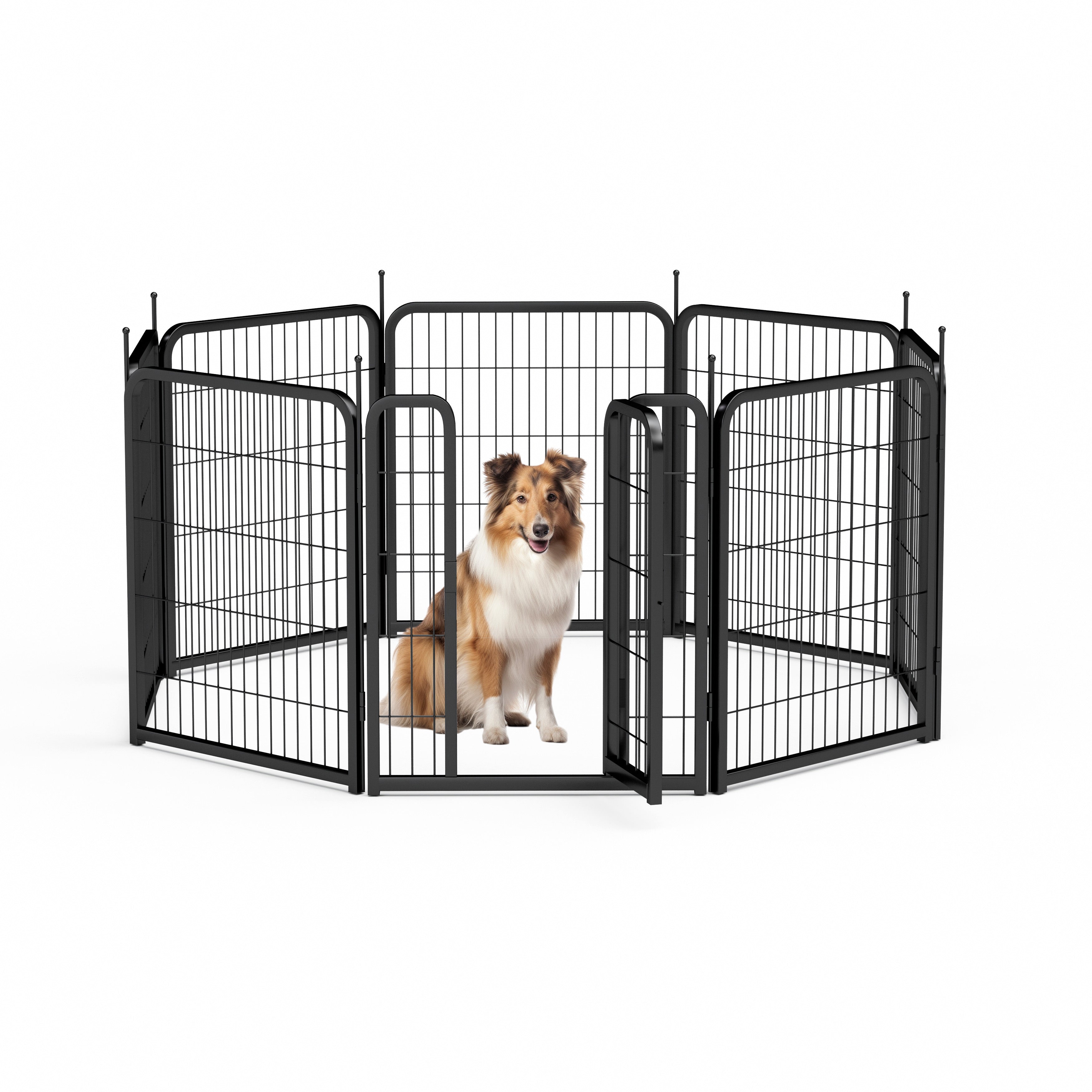 Outdoor dog fence, 8-piece board dog fence. 31 inch portable pet sports fence. Black, 26.3 inches wide x 31.5 inches high.