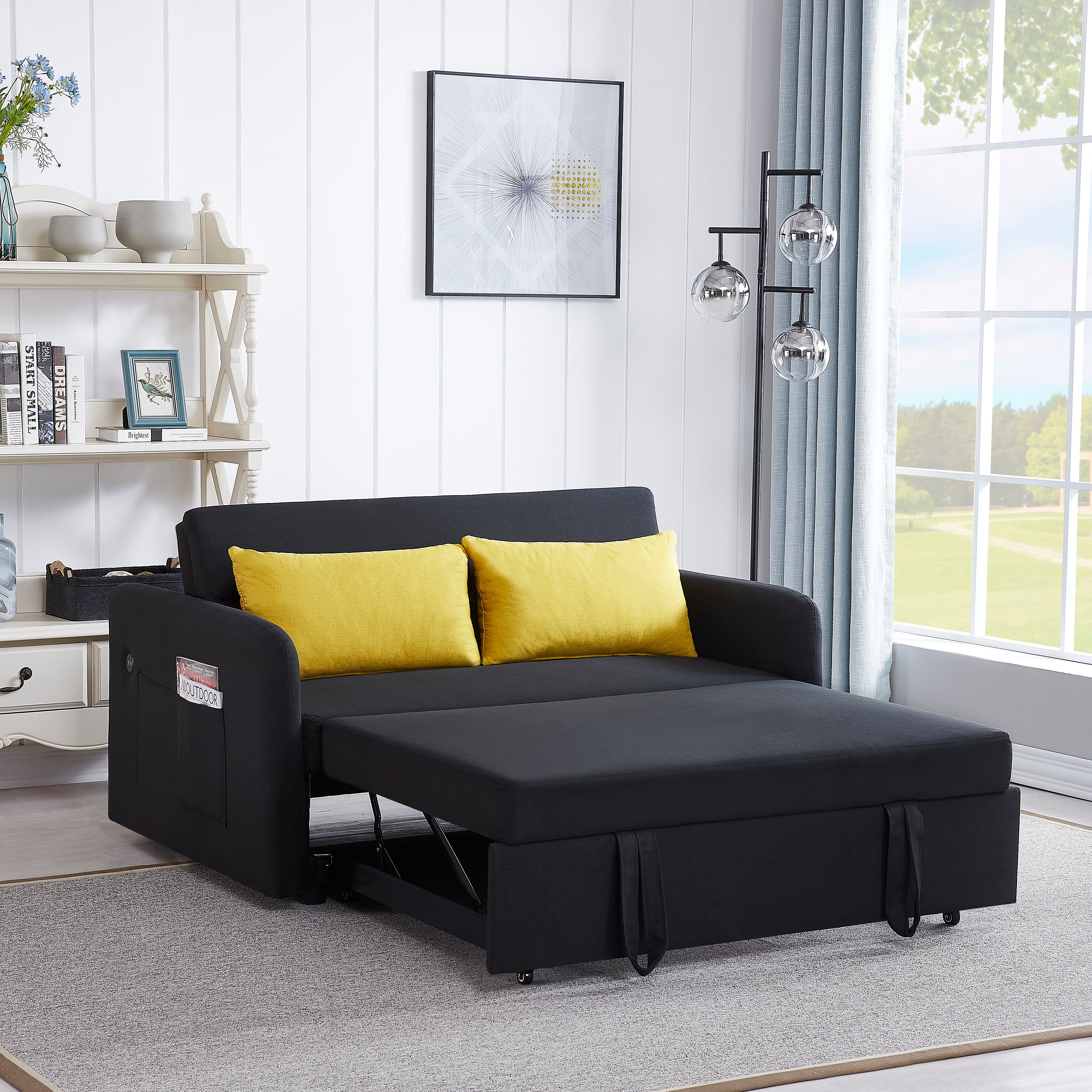 Twins Sofa Bed Black Fabric