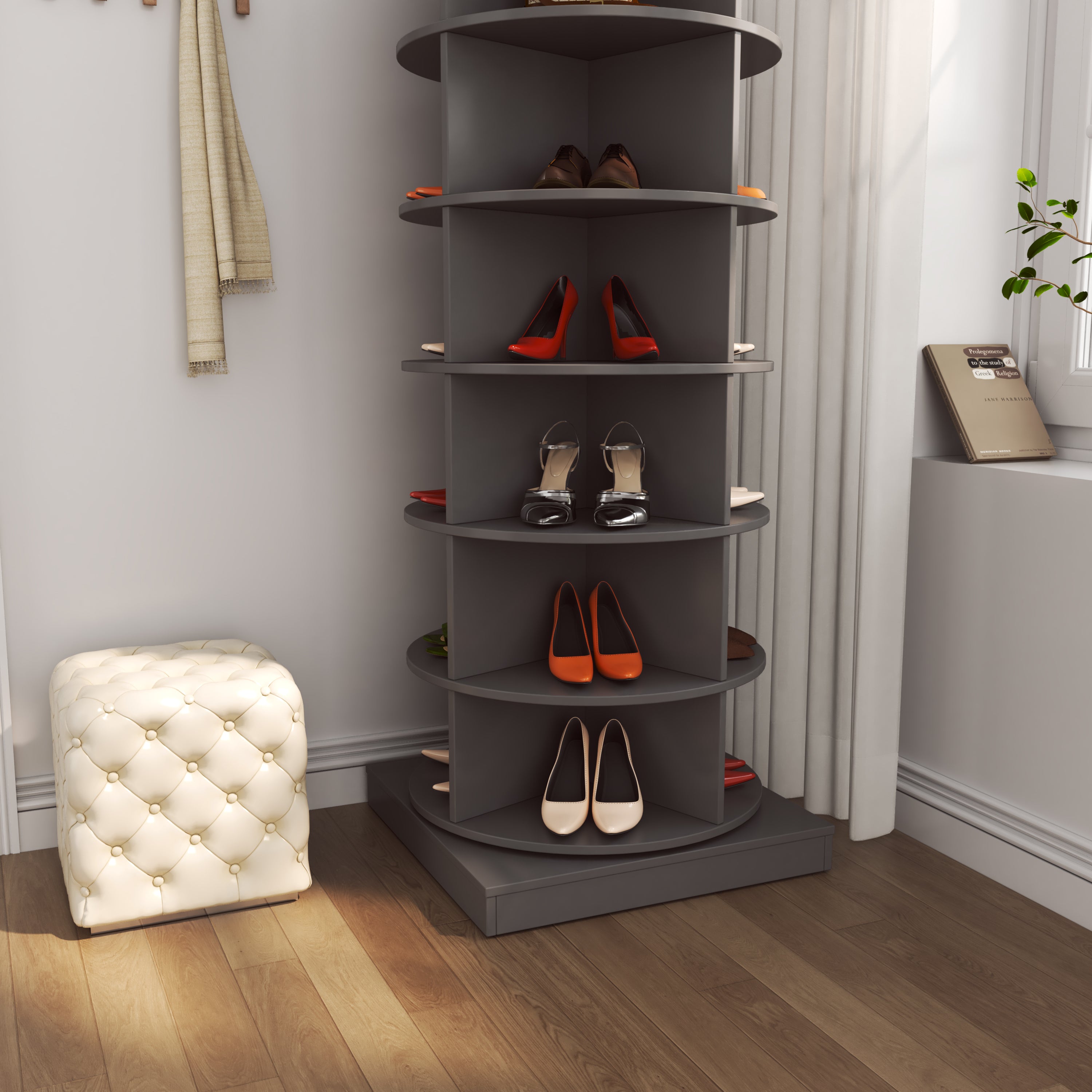 new 360 gray rotating shoe cabinet with 7 layers can accommodate up to 28 Paris shoes