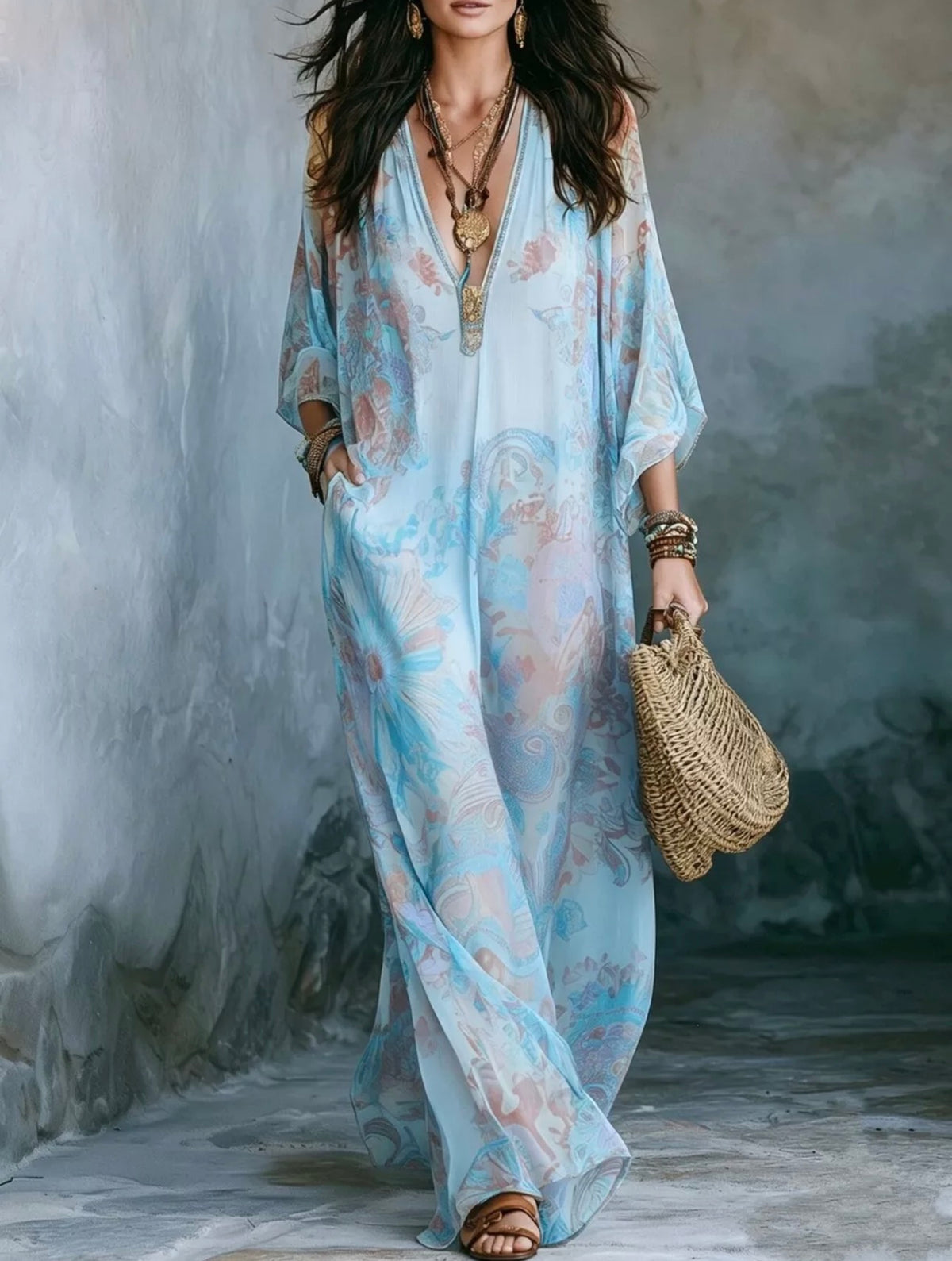 Floral V-neck maxi dress