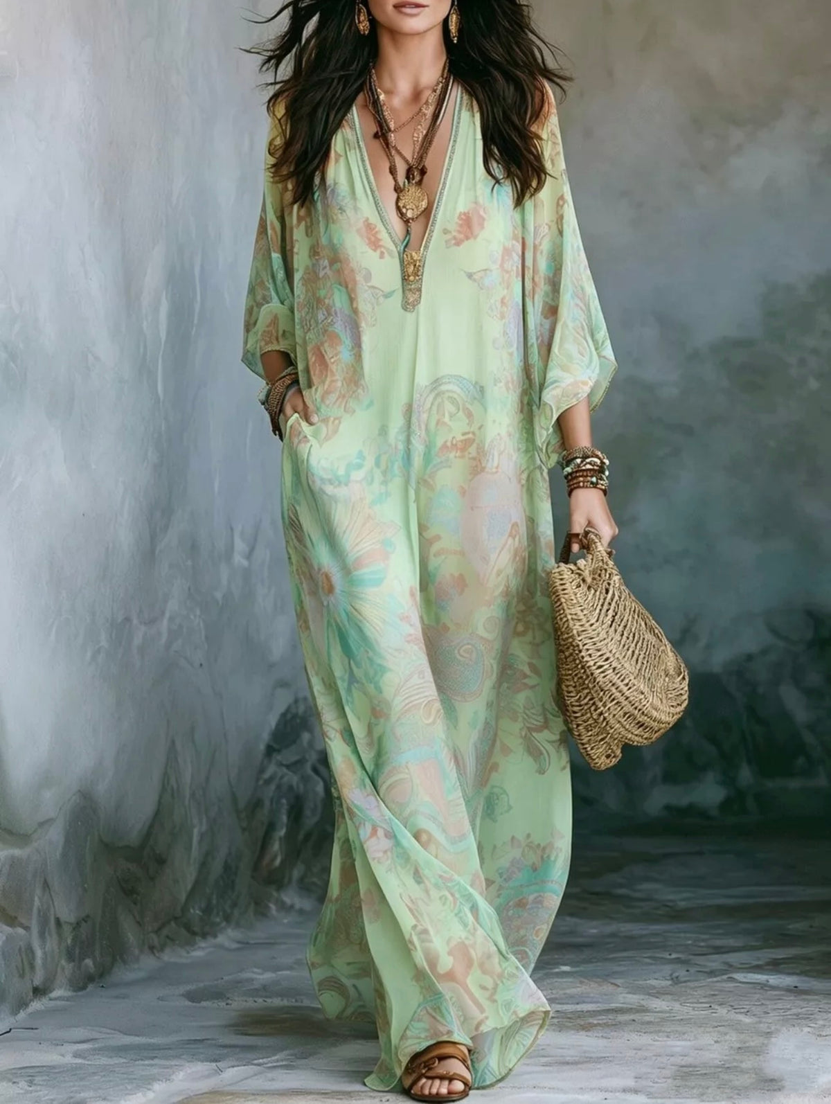 Floral V-neck maxi dress
