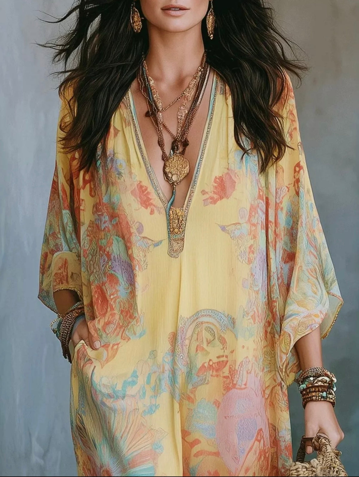 Full Size Floral Print V-Neck Maxi Dress Plus Size