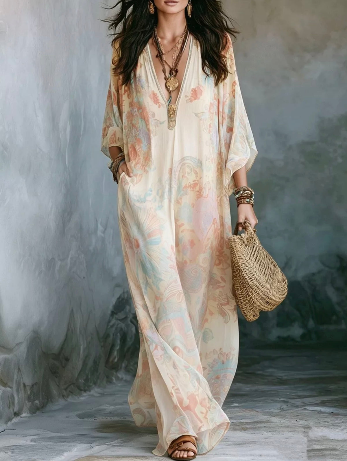 Floral V-neck maxi dress