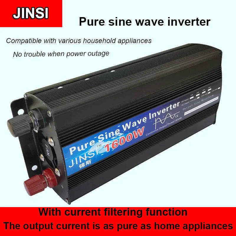 Pure Sine Wave Inverter 1000W 1600W 2000W DC 12V / 24V AC 110V 220V 50Hz 60Hz Power Inverter Home Car Converter Solar Energy