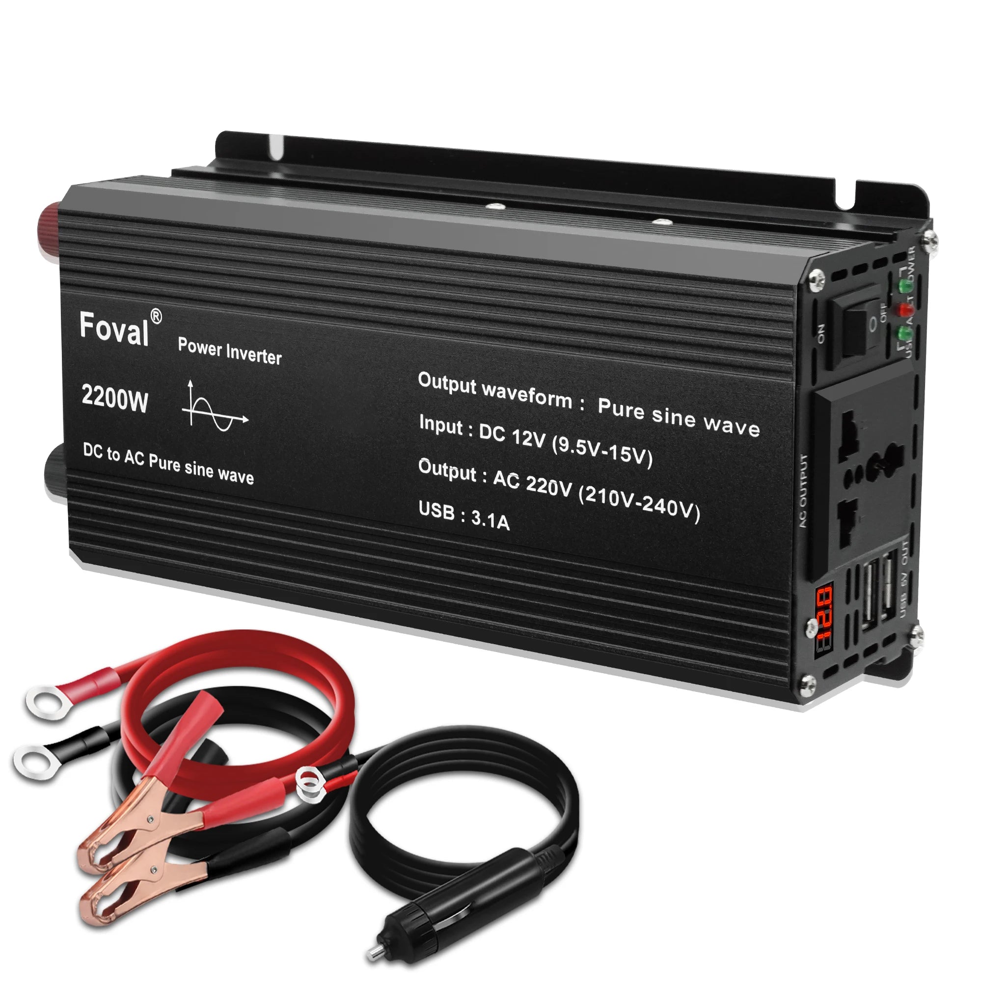 Pure Sine Wave Inverter DC 12v To AC 220V 1500/2200/2600/3000W Portable Power Bank Converter Solar Inverter Universal EU Socket