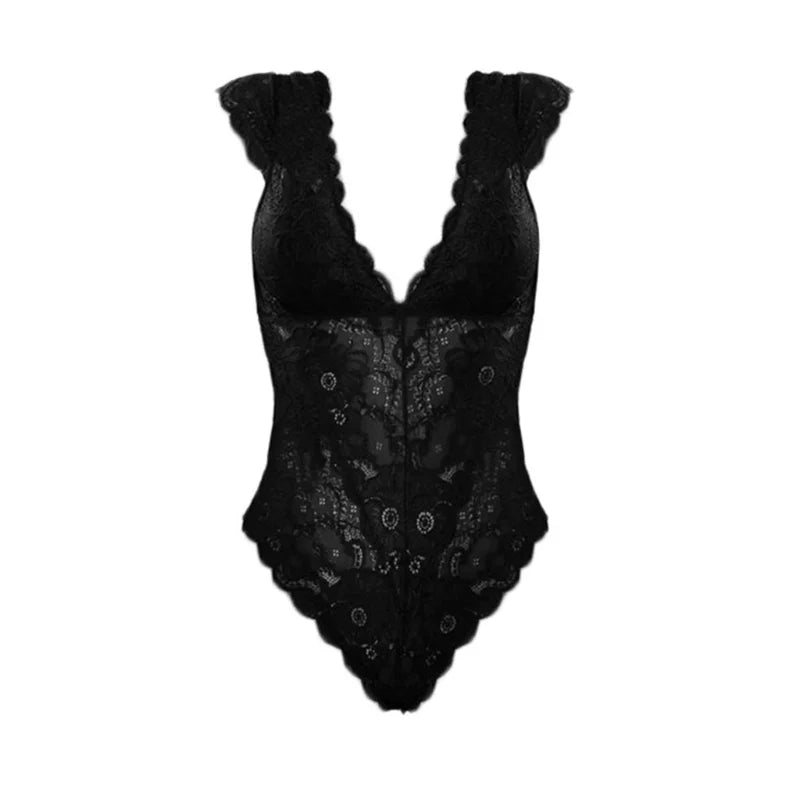 Sexy Teddies Mesh Lace Women's Bodysuit Sexy Lingerie Halter Jumpsuit Pajamas Hollow See-through Teddy Bodysuit