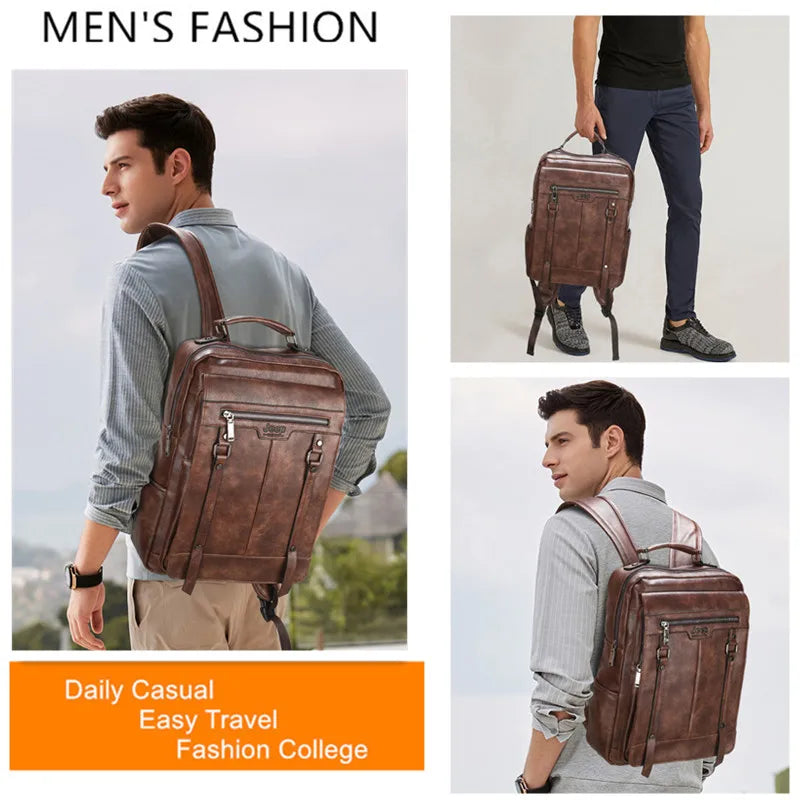 JEEP BULUO Trend Casual Laptop Bags High Capacity Feature Backpack Computer New Men's Bag Travel Split Leather Bags For Man