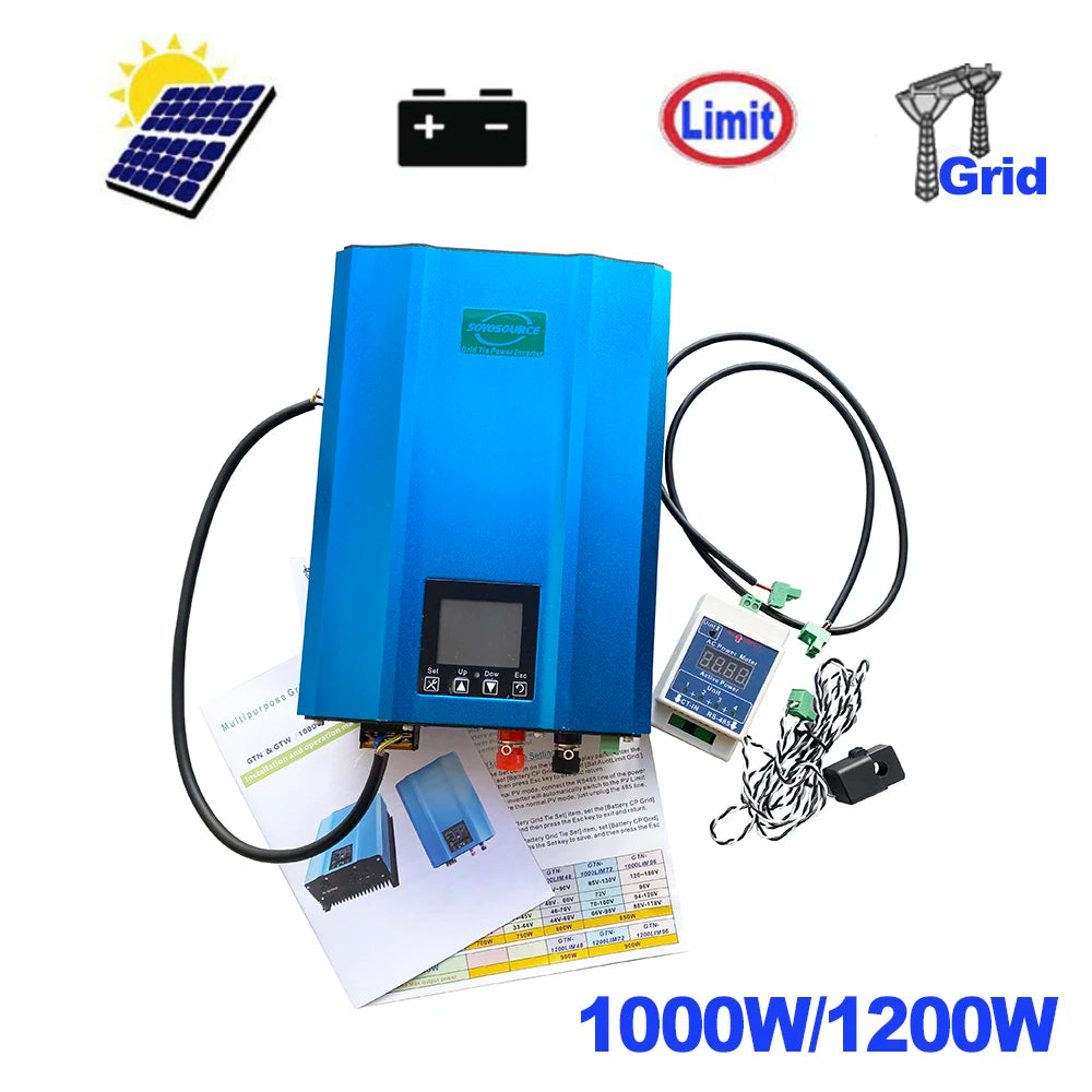 Solar Inverter Grid Tie 500W 1200W with Pure Sine Wave Output DC48V to AC110V AC230V with Limiter Export Function