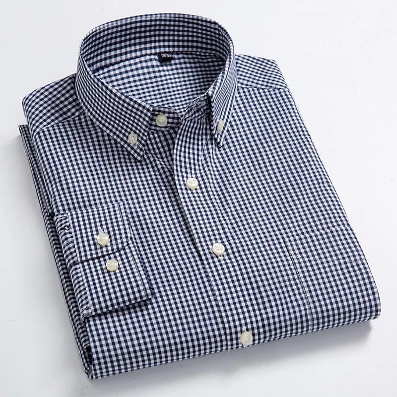 New Arrival Men's Oxford Wash and Wear Plaid Shirts 100% Cotton Casual Shirts High Quality Fashion Design Men's Dress Shirts