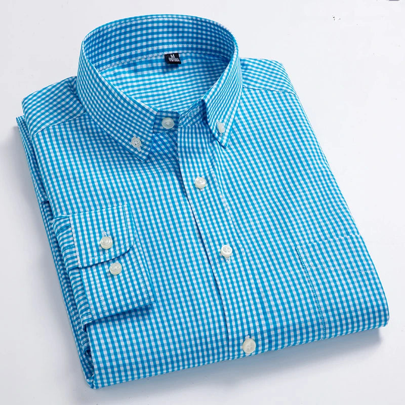 New Arrival Men's Oxford Wash and Wear Plaid Shirts 100% Cotton Casual Shirts High Quality Fashion Design Men's Dress Shirts