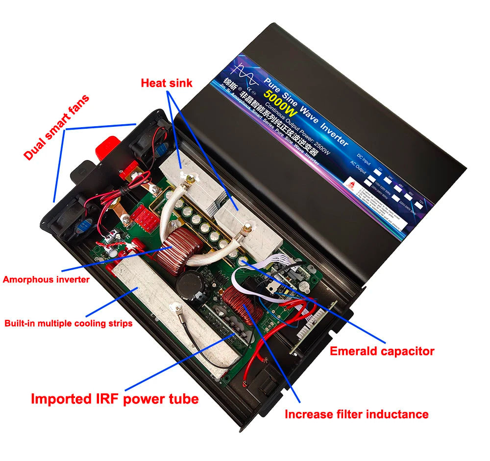 Pure Sine Wave Power Inverter 4000W 5000W DC 12V 24V 48V To AC220V  Portable Power Bank Converter Solar Car Inverter Transformer