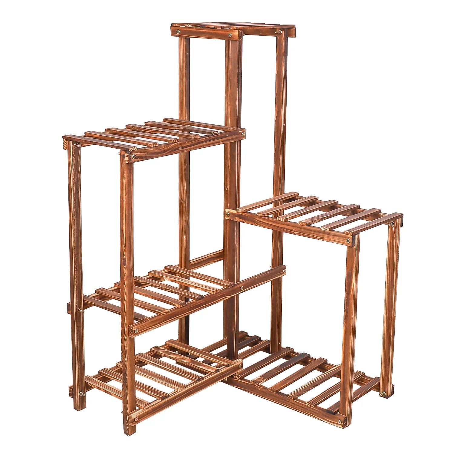 Plant Corner Stand 6 Tier Wood Shelf Indoor Outdoor Garden Patio Displaying Shelves Rack for Flowers Succulents Planter Pots