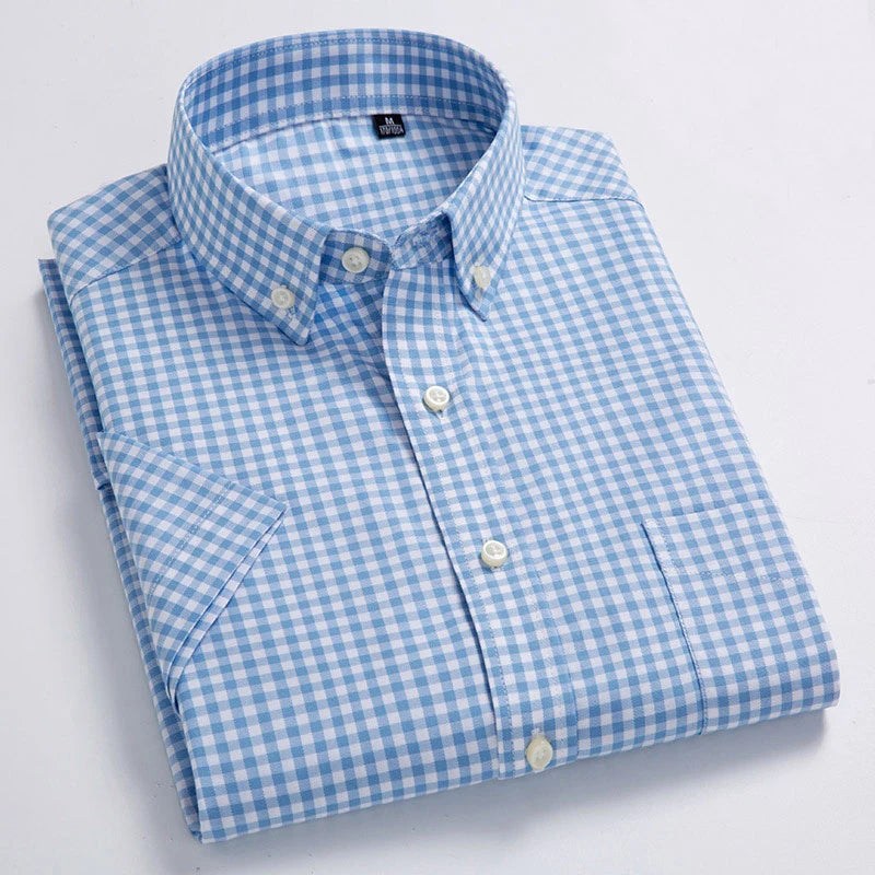 High Quality Men's Oxford Casual Shirts Leisure Design Plaid Men's Social Shirts 100% Cotton Short Sleeve Men's Dress Shirts