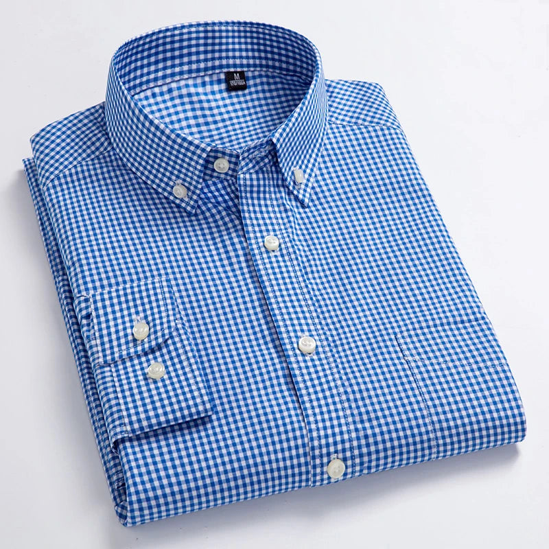 New Arrival Men's Oxford Wash and Wear Plaid Shirts 100% Cotton Casual Shirts High Quality Fashion Design Men's Dress Shirts