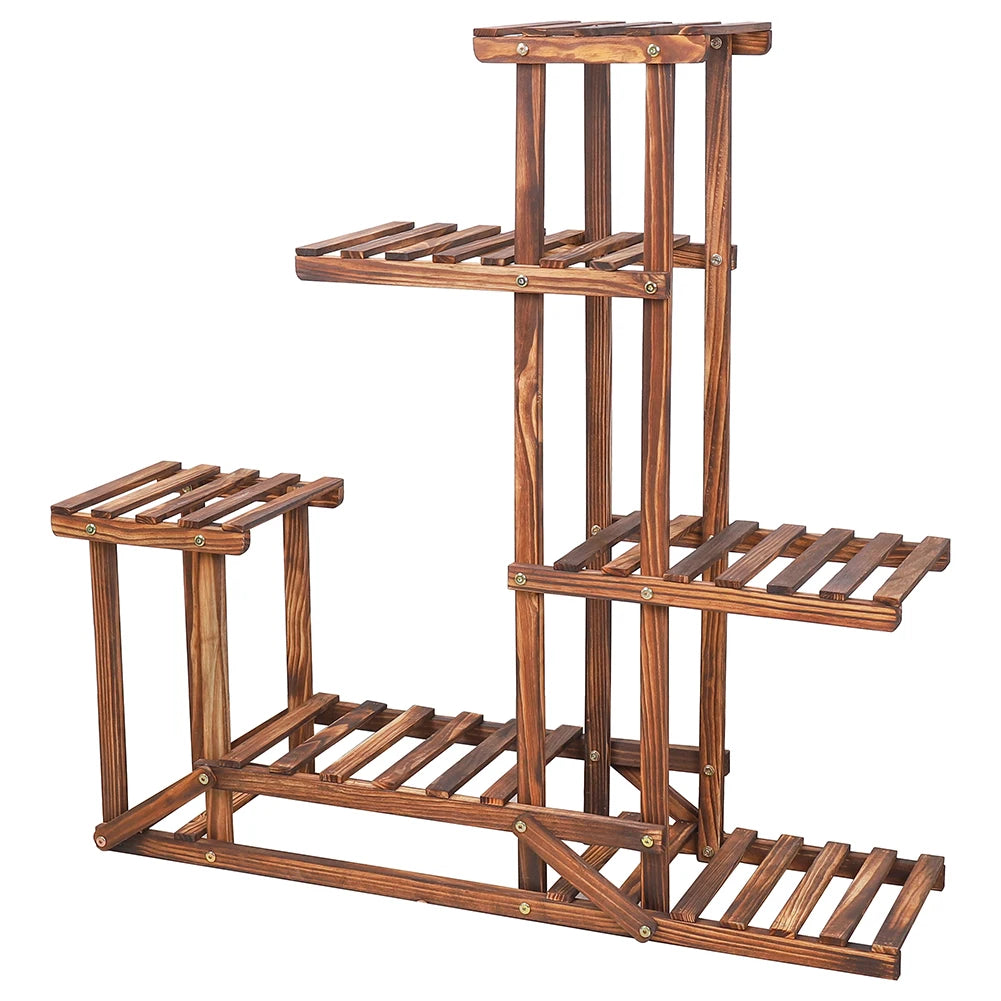 6 Tiered Wood Plant Flower Stand Shelf Planter Pots Shelves Rack Holder Display for Multiple Plants Indoor Outdoor Garden Patio