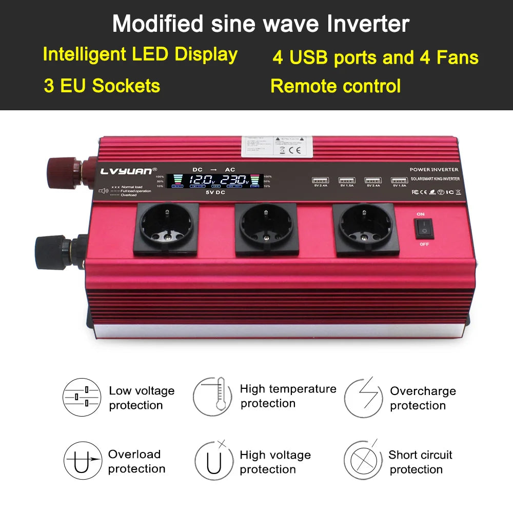 12000W Inverter 12v 220v Car inverter 3 Socket EU LCD Large Power Inverter Soler Power Inverter  Car Ac 220v Converter  Inverter