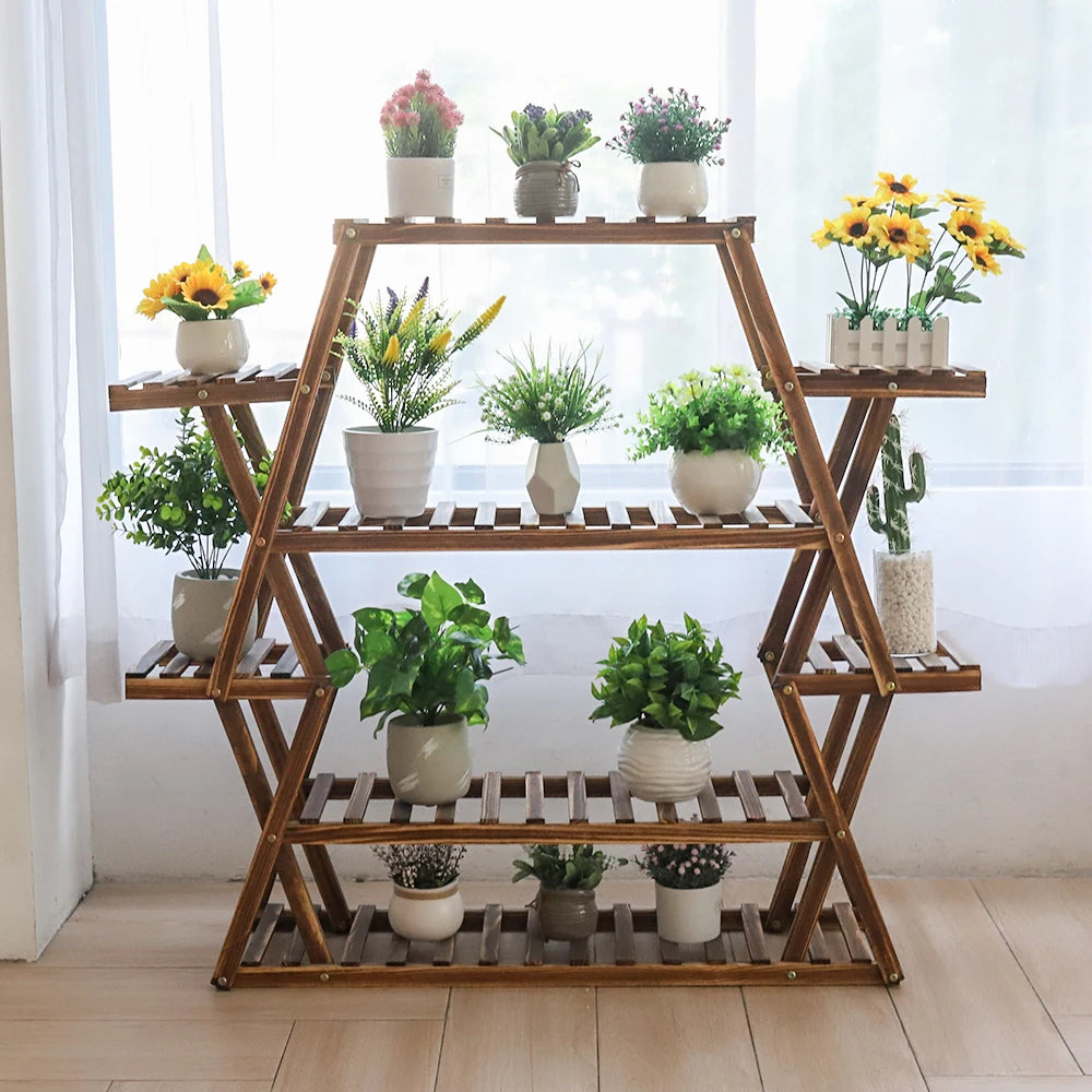 Large Triangular Wood Plant Stand Indoor 6 Tier Flower Pot Holder Shelf Corner Display Rack Organizer Shelves