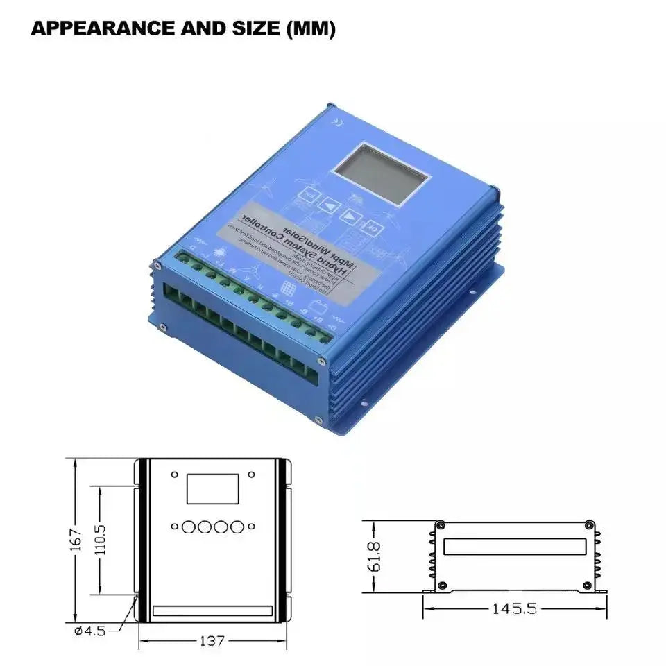 Wind Solar Hybrid System MPPT Charge Controller With Dump Load 10000w Wind Turbine 600W Solar Panel 12V 24V Auto 48V Regulator