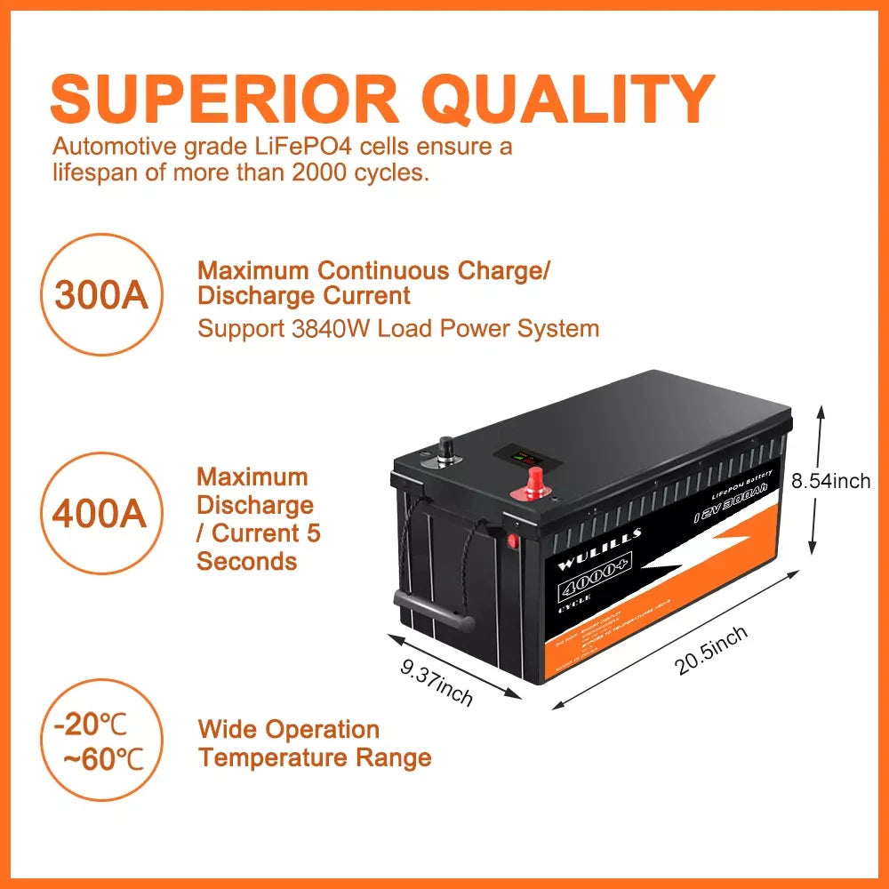 New 12V 300Ah LiFePO4 Battery Pack 12V 24V LiFePO4 Battery High Capacity for Solar Power System RV House Trolling Motor Tax Free