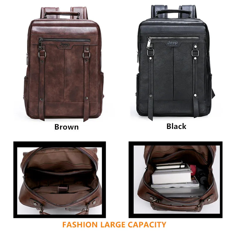 JEEP BULUO Trend Casual Laptop Bags High Capacity Feature Backpack Computer New Men's Bag Travel Split Leather Bags For Man