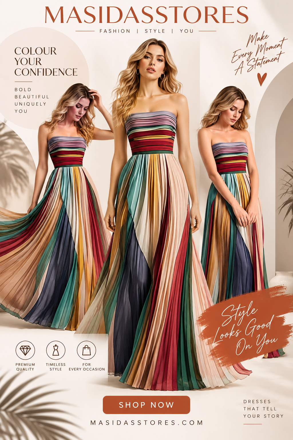 Striped Pleated Tube Maxi Dress