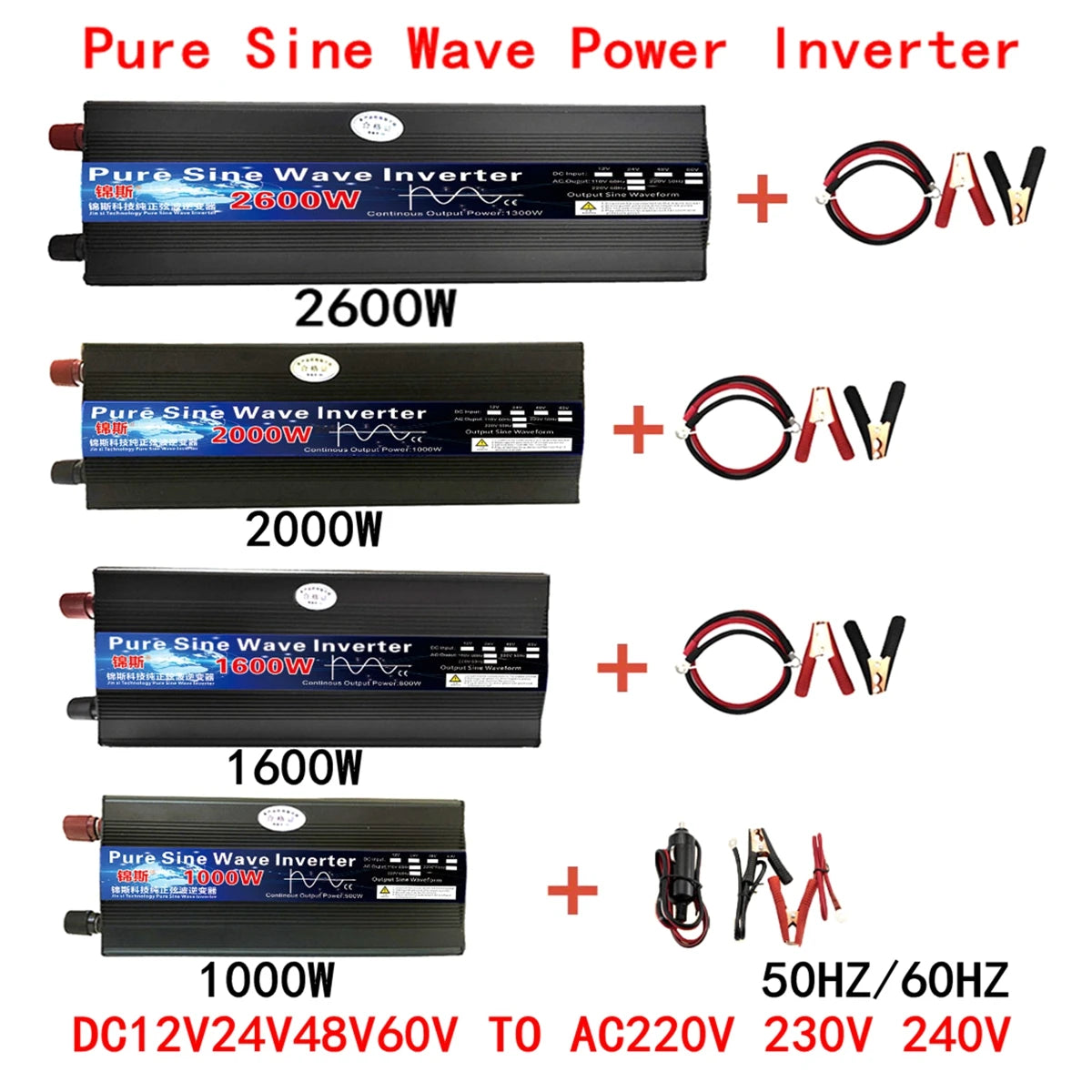 Pure Sine Wave Inverter 1000W 1600W 2000W DC 12V / 24V AC 110V 220V 50Hz 60Hz Power Inverter Home Car Converter Solar Energy