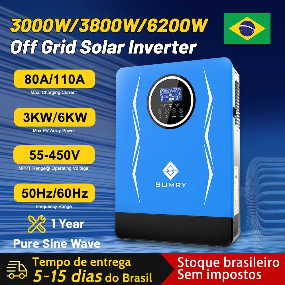 SUMRY SP 3kw 3.8kw 6.2kw Hybrid Solar inverter MPPT Pure Sine Wave 24VDC 48VDC to 220v 80A Solar power AC inverter