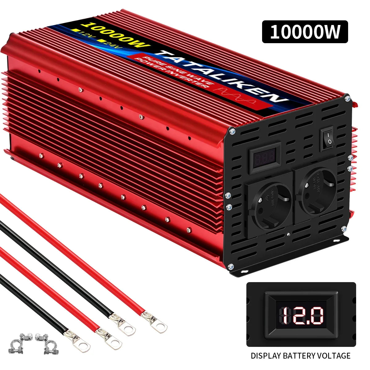 Inverter Pure Sine Wave DC12V/24V To AC 220V Voltage 7000W/8000W 50/60HZ Power Converter Solar Car Transformer With LED Display