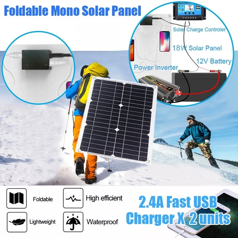 600W Solar Panel 6000W Inverter 12V To 110V/220V Solar Power Generation System Home Outdoor Car Mobile Phone Solar Charging