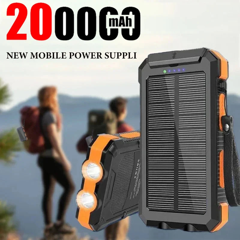 200Ah Large Capacity Outdoor Power Bank Fast Charging External Battery 2USB Solar Power Bank Flashlight for iPhone Xiaomi Huawei