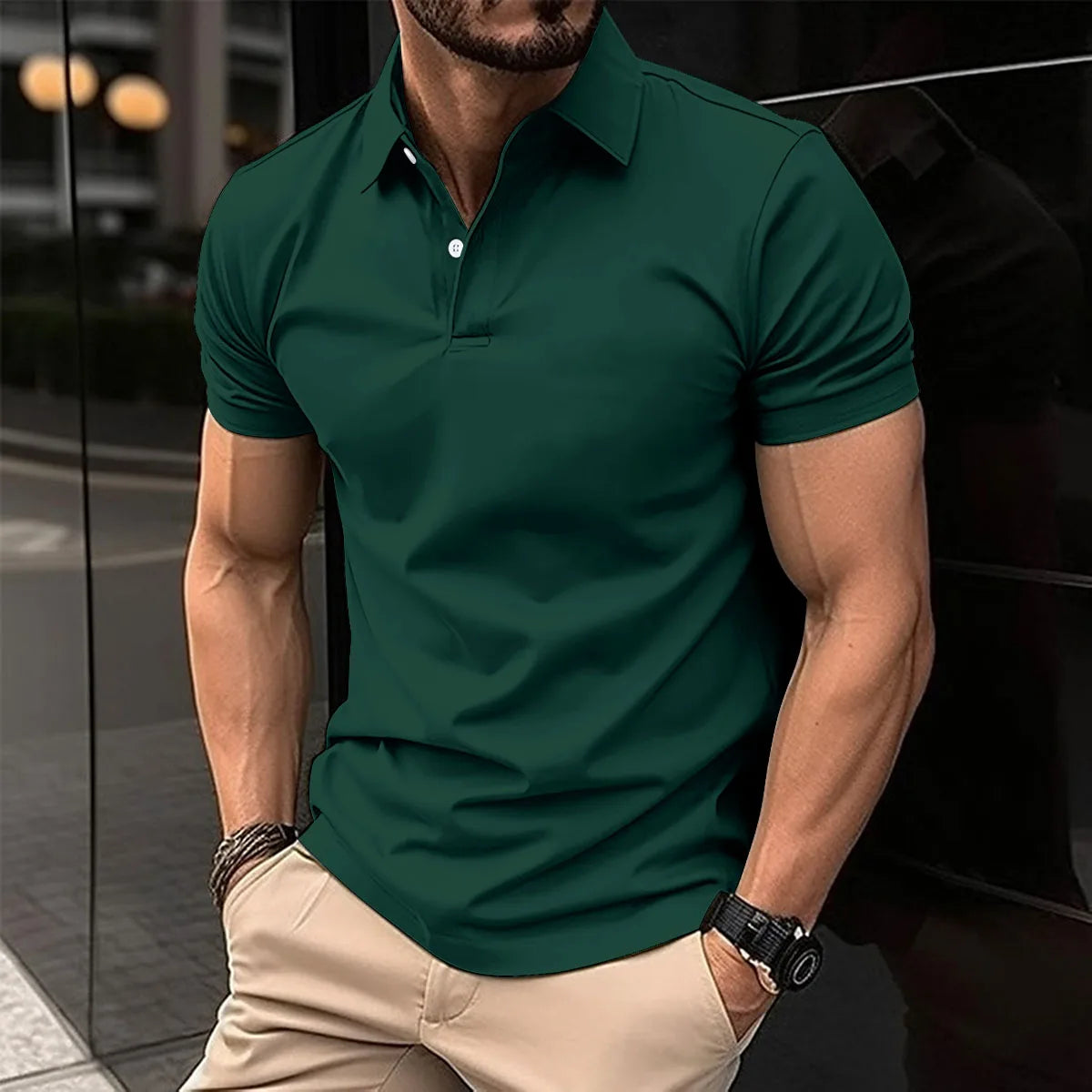 2024 Summer Best-Selling Men's Polo Shirt Lapel Button Solid Color Men's Short-Sleeved Leisure Sports Slim Men's Clothing Shirt