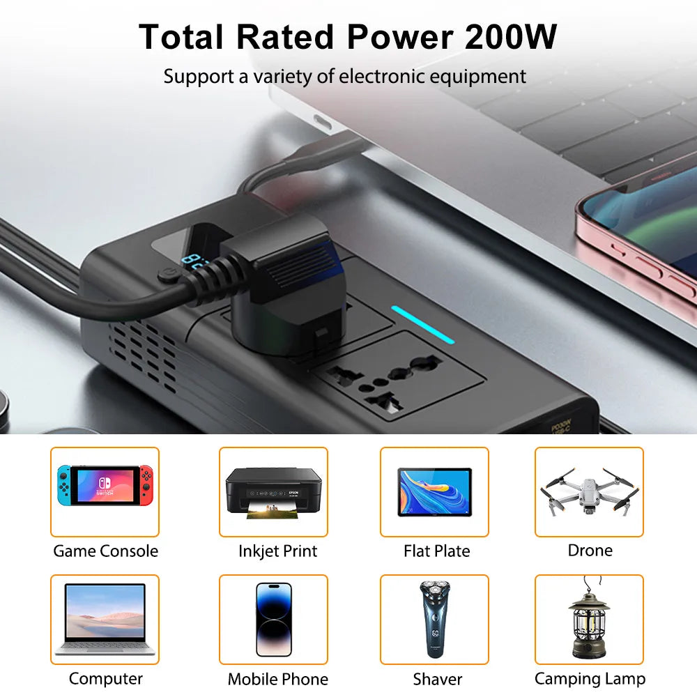 Deelife Car 220v Inverter 12 to 220 Voltage Power Converter 200W for 12V Vehicles