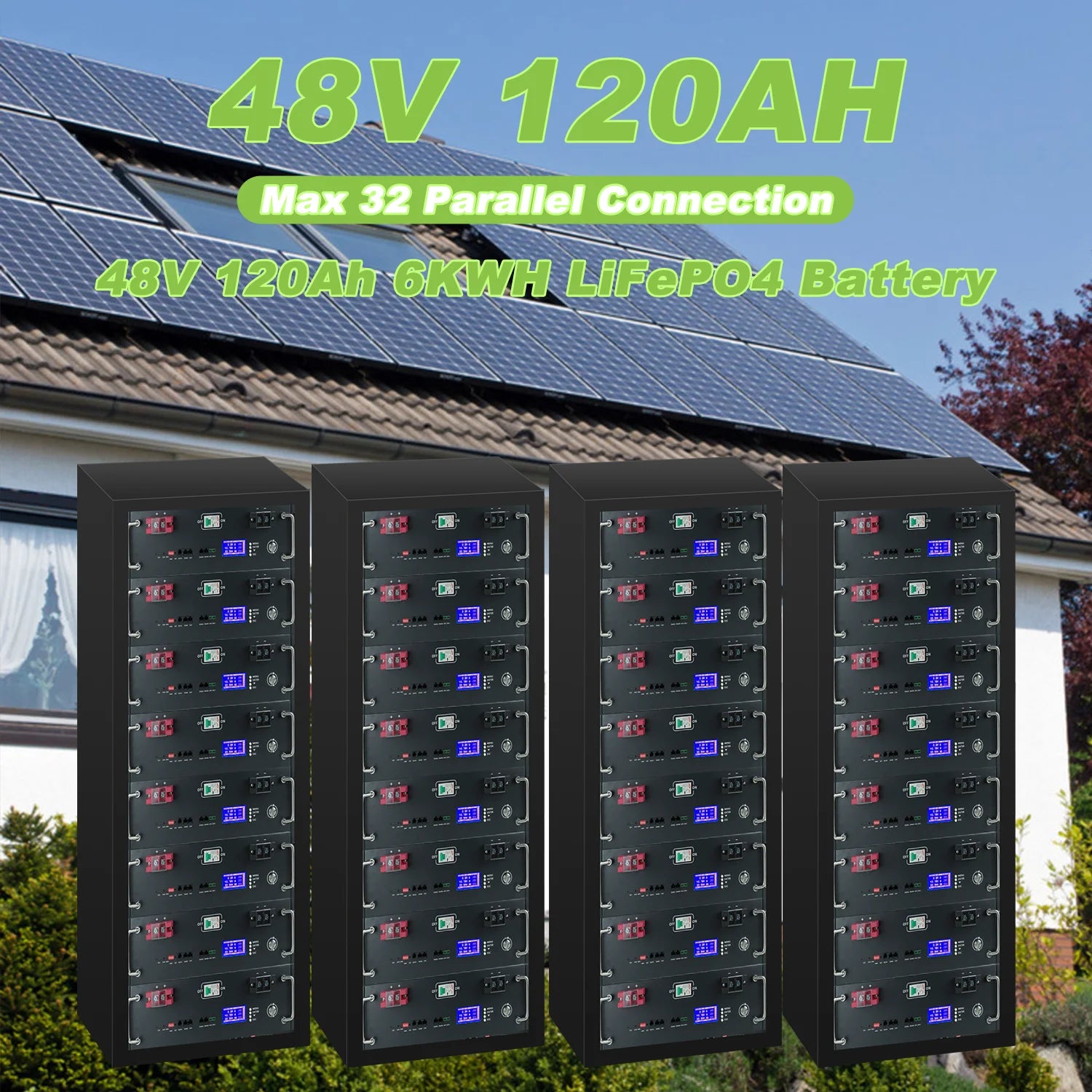 New 48V 120Ah 100ah 200ah LifePO4 battery Built-in BMS 6kWh 32 Parallel CAN/RS485 Communication Protocol Lithium Ion Battery