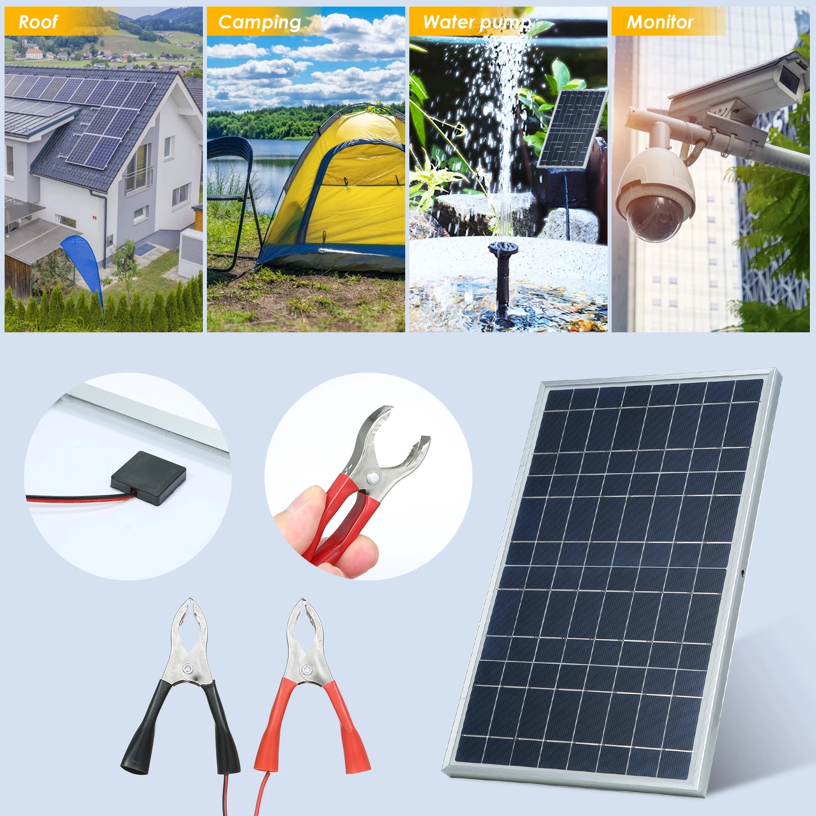 300W Solar Panel 18V Polycrystalline Silicon Solar Charging Panel Kit Outdoor Household Portable Rechargeable Solar Cell Charger