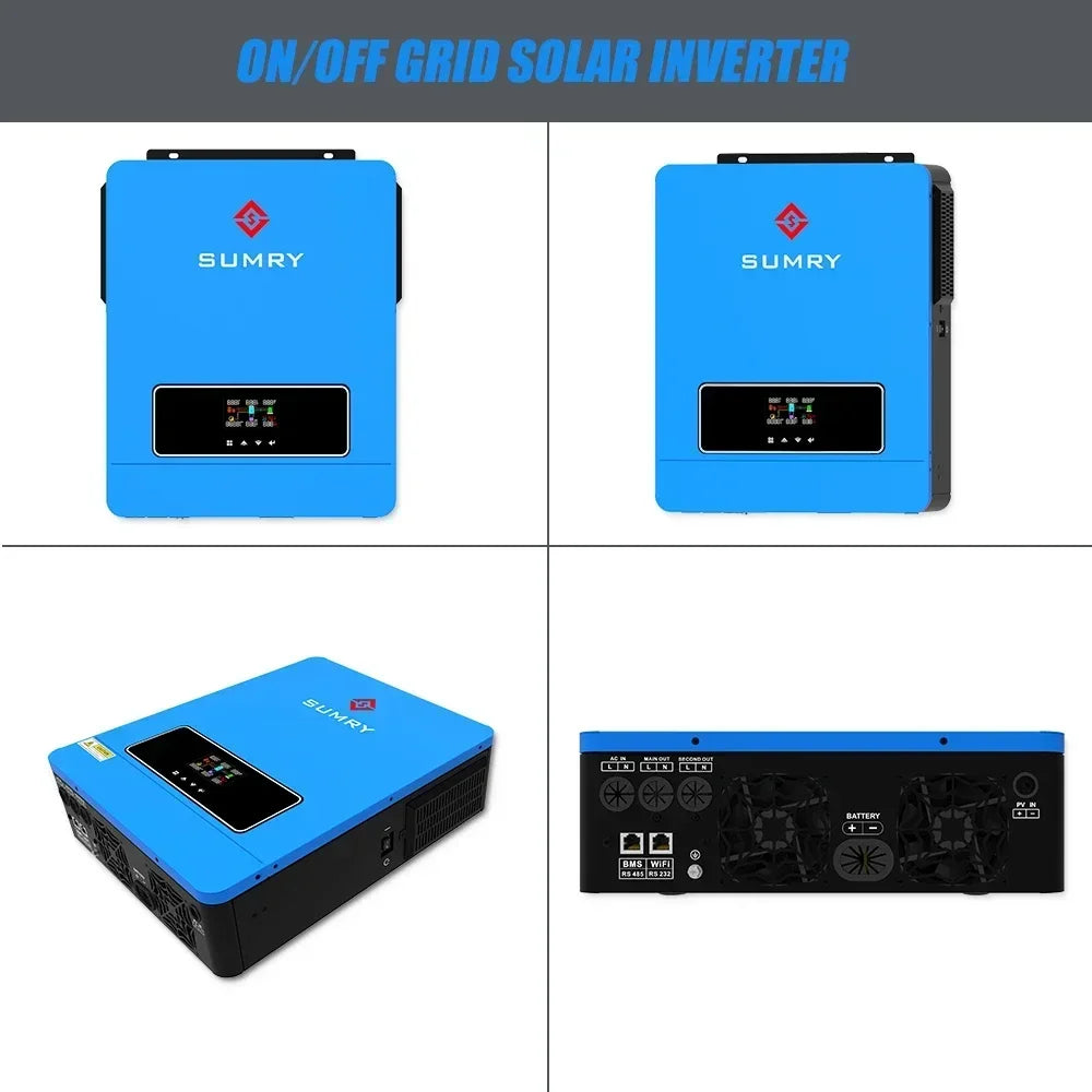 SUMRY 6.2KW 4.2KW Hybrid Solar Inverter On off Grid Pure Sine Wave Inverter 24V 48V 230V Dual Output MPPT 120A Solar Charger