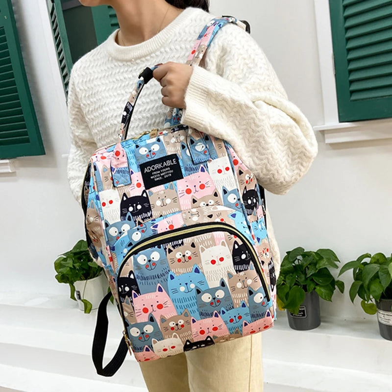 Cartoon Print Mommy Backpack Large Capacity Baby Bottle Storage Bags Baby Diaper Bag Fashion Women's Backpack Maternity Bag New