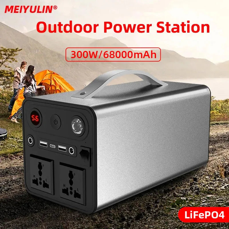 68000mAh Solar Generator LiFePO4 Power Supply Station 300W Portable Auxiliary Battery Power Bank USB C PD DC for Outdoor Camping