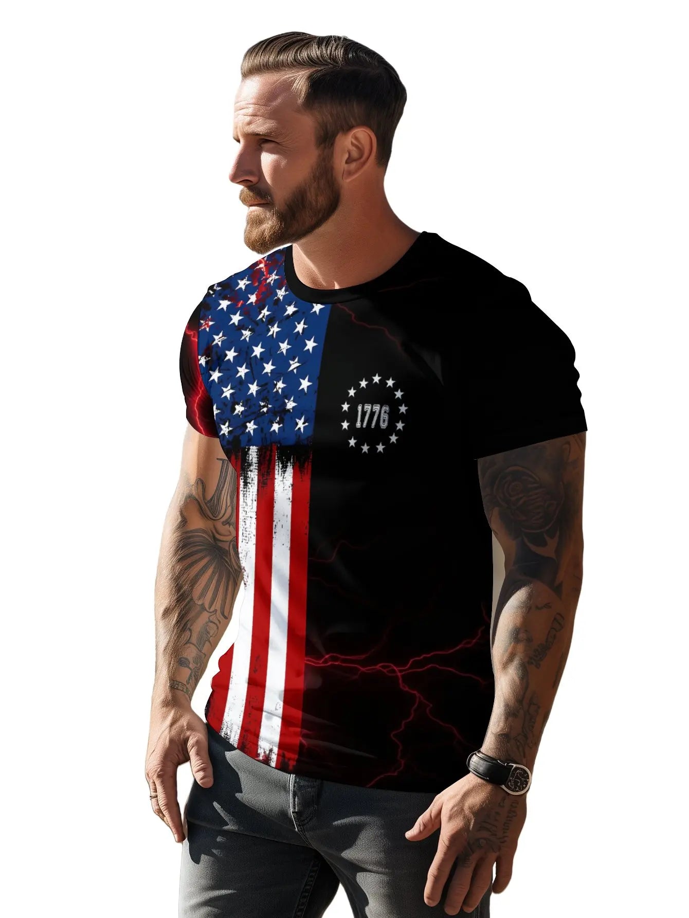 new in tops & tees 3D printed American flag men's short sleeve T-shirt mens clothing graphic t shirts Fashion Casual t shirts