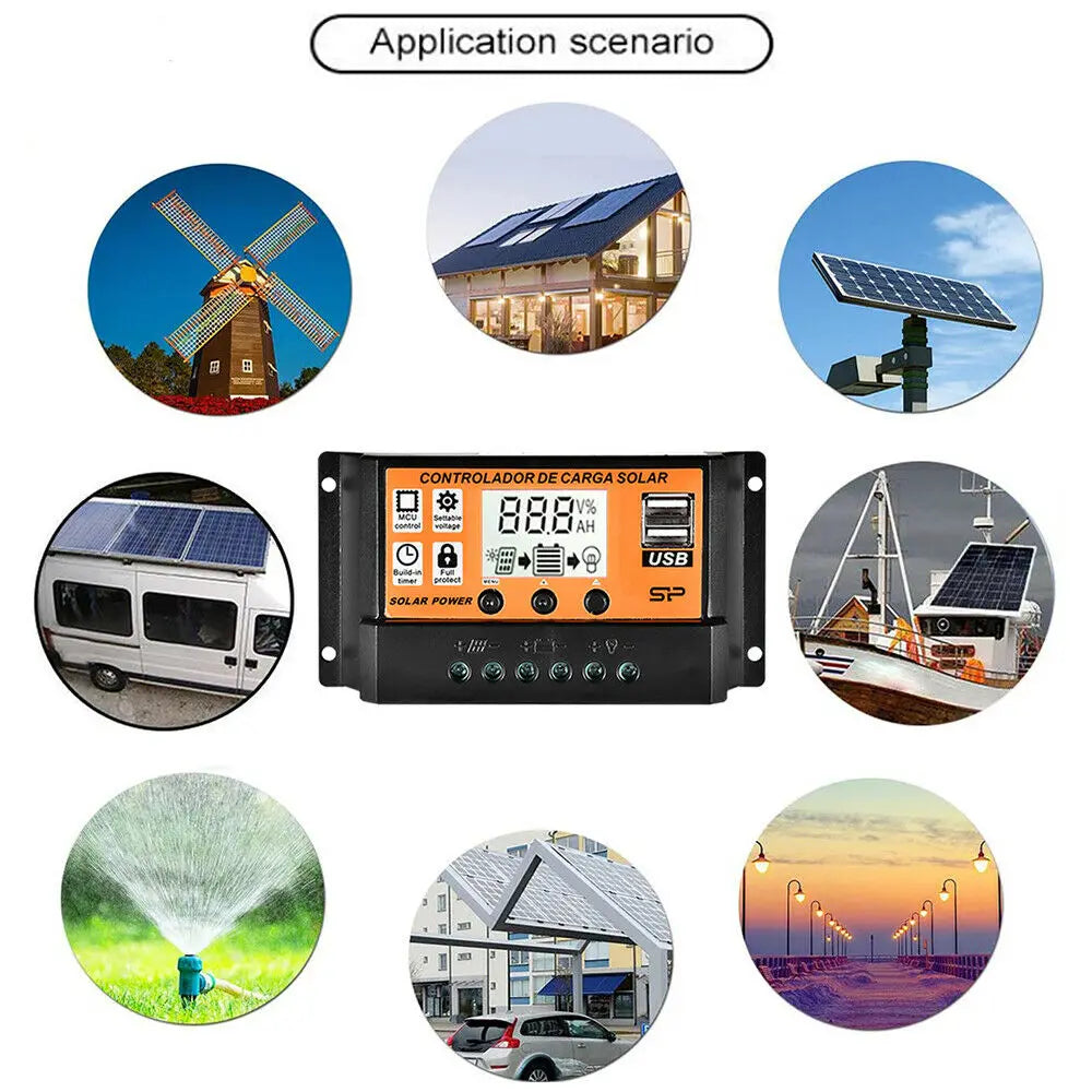 MPPT Solar Charge Controller  30A  50A  100A Solar Controller Solar Panel Battery Regulator Dual USB 5V LCD Display