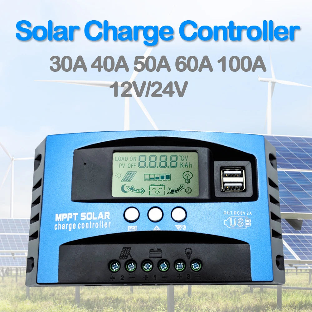 Solar Charge Controller MPPT 30A 40A 50A 60A 80A 100A LCD Display 12V 24V AUTO Dual USB Solar Charge And Discharge Controller