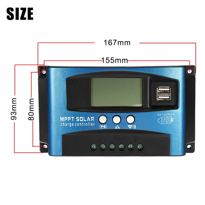 MPPT Solar Charge Controller 30A 40A 50A 60A 100A Solar Controller Solar Panel Battery Regulator Dual USB 5V LCD Display