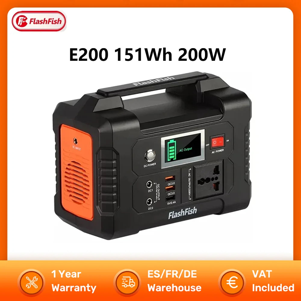 FF Flashfish E200 Portable Power Station 200W 151WH Battery AC DC Solar Generator Outdoor Fast Charging Charge For Travel