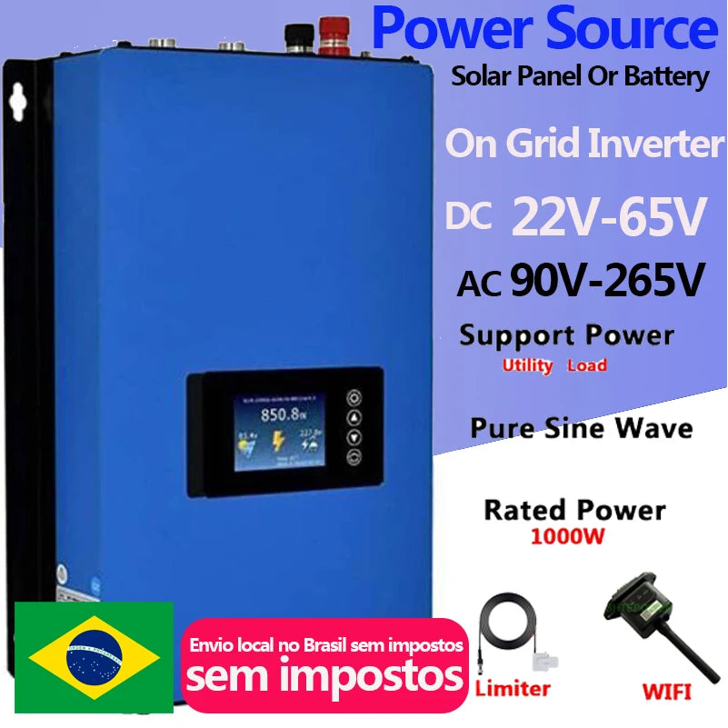 Solar Inverter Grid Tie 1000W Pure Sine Wave Source from Solar Panel or Battery DC 22V-65V 45V-90V AC With Limiter or WIFI