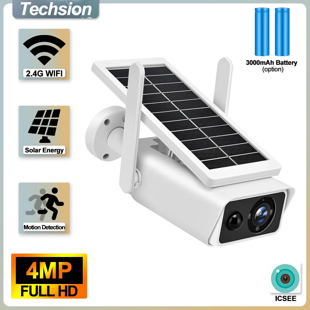 4MP Solar IP Camera Wifi Outdoor Wireless Powered Full Color Night Vision Surveillance Security Protection CCTV PIR Camera Alexa