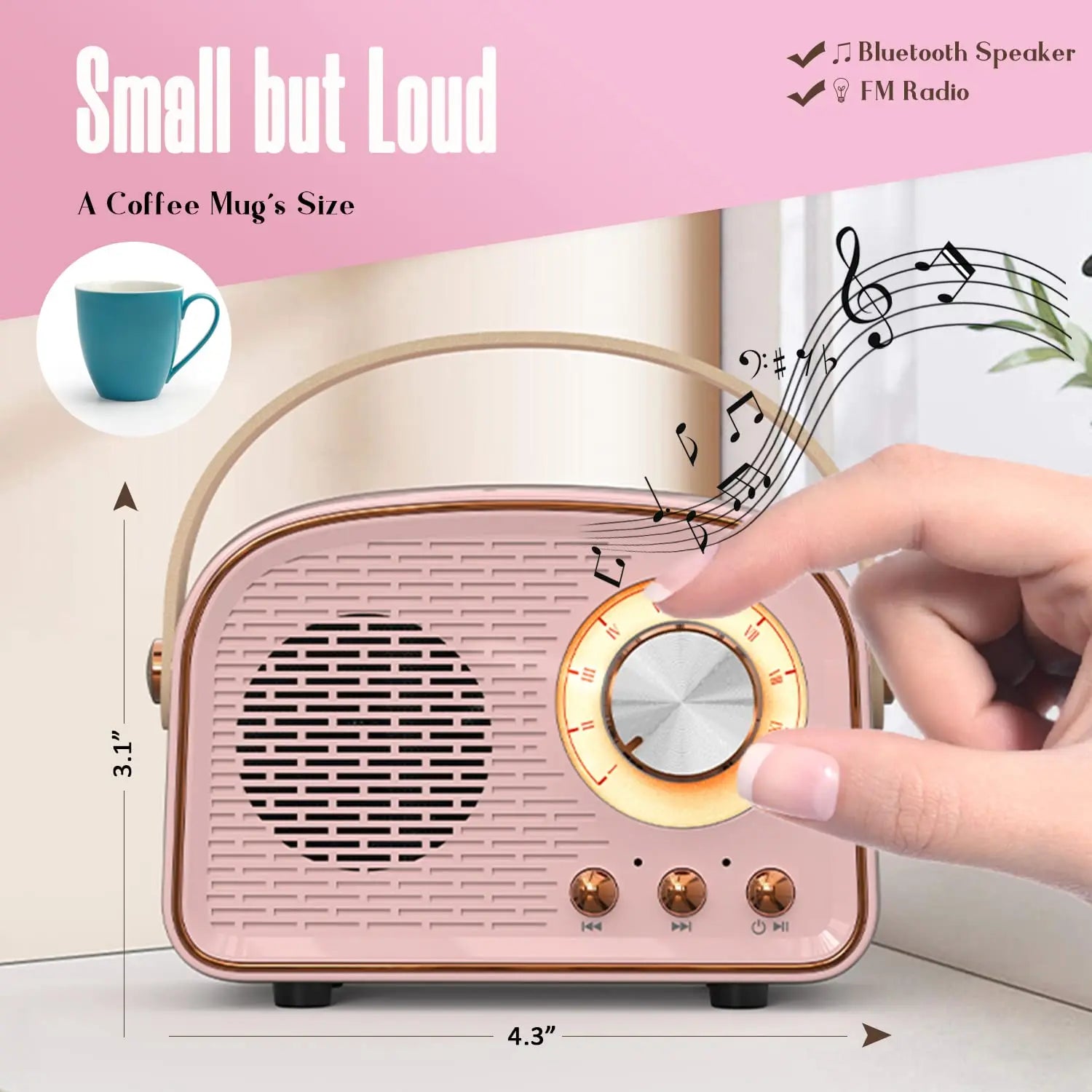 Retro Bluetooth Speaker, Cute Mini Speaker with FM Radio, Portable Wireless Speaker with TWS Music Player Hifi Stereo TF USB