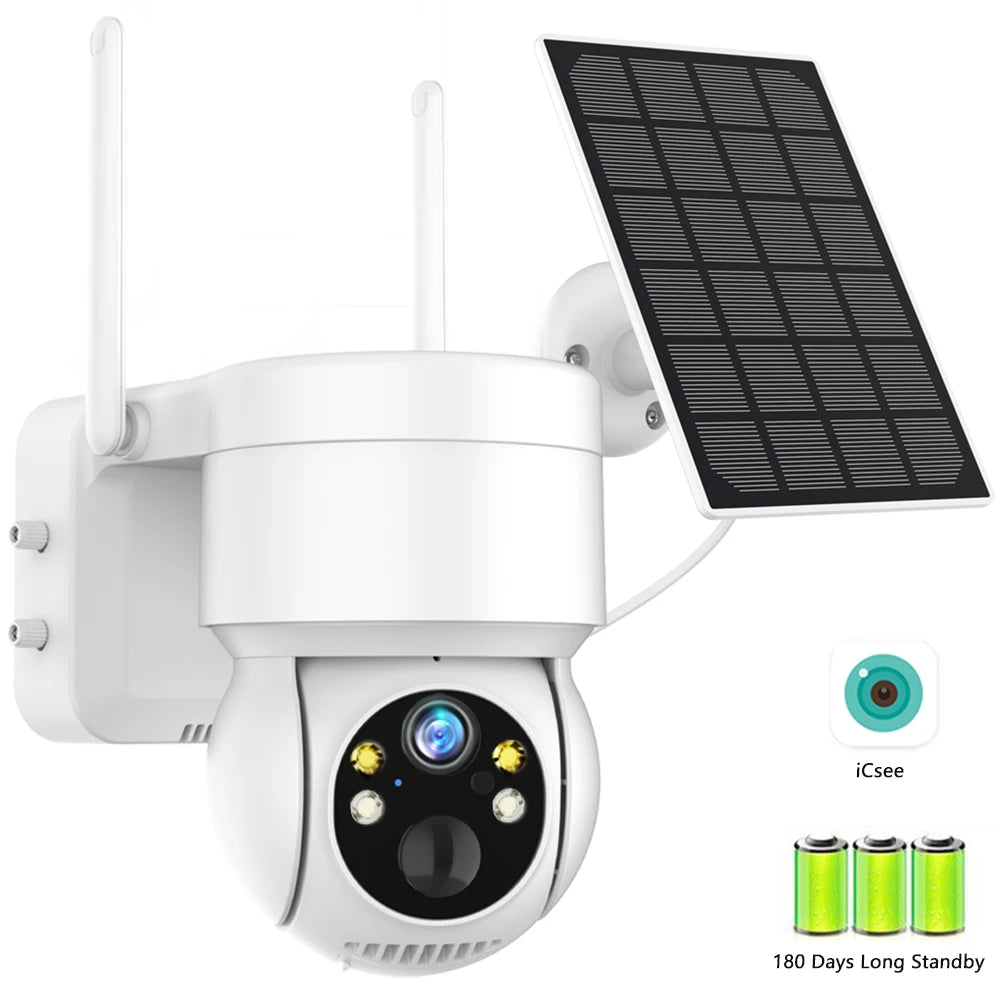 Outdoor WiFi 4MP HD PTZ Camera Wireless Solar IP Camera  Built-in Battery Video Surveillance Security Camera Long Time Standby