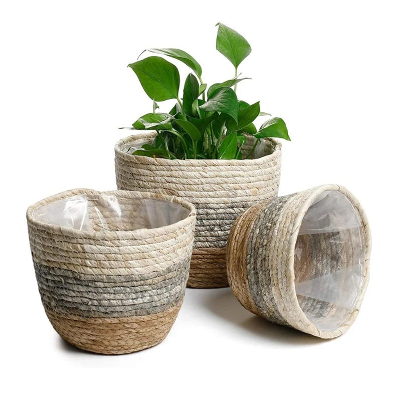 Plant Potted Round Flower Pot Basket Hand Woven Plant Basket Indoor Planters