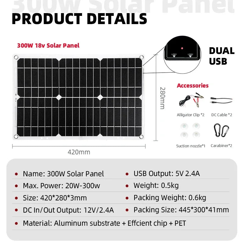 Solar Panel 2*300W Portable Outdoor Power Storage Solar System Kit Inverter 6000W 30A Controller 110v para casa  energia solar