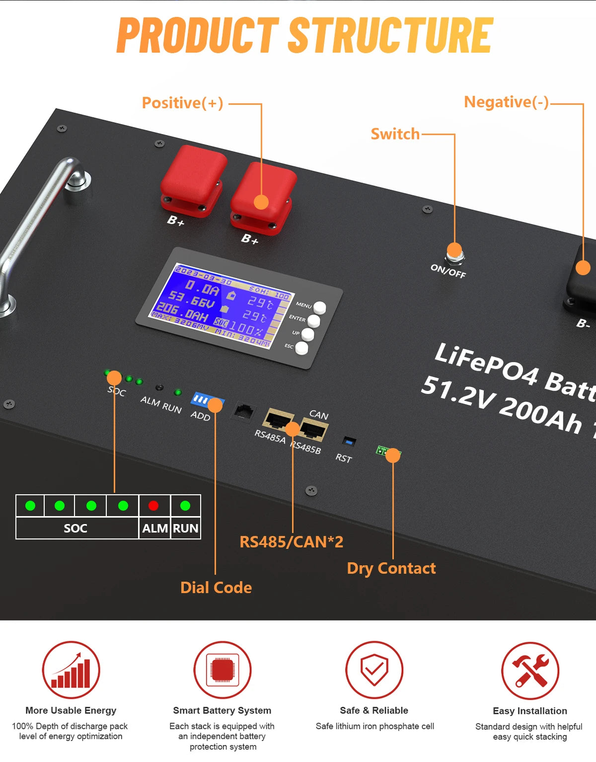 48V 200AH 150AH 100AH LiFePO4 Battery Pack 51.2V 10KW Lithium Solar Battery Rechargeable Battery 6000+ Cycle For Inverter No TAX