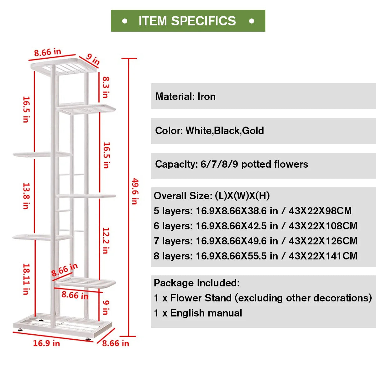 Iron Shelves For Plant Multi-Storey Floor-To-Ceiling Balcony Pot Plant Stand Flower Rack Living Room Lobby Display Flower Stand